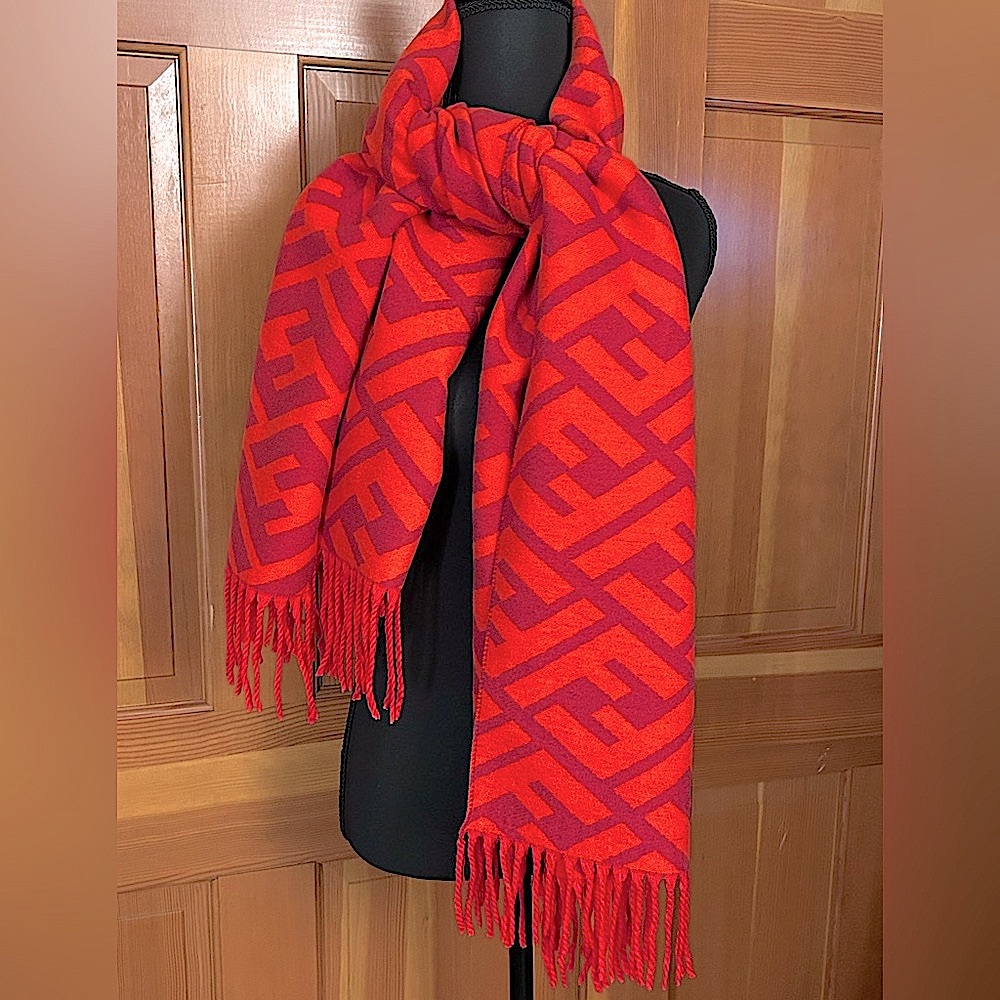 Authentic FENDI Monogram Fringed-Edge Scarf - Picture 15 of 17